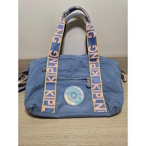 Kipling Blue Nylon Satchel Handbag Iridescent Logo Crossbody Bag